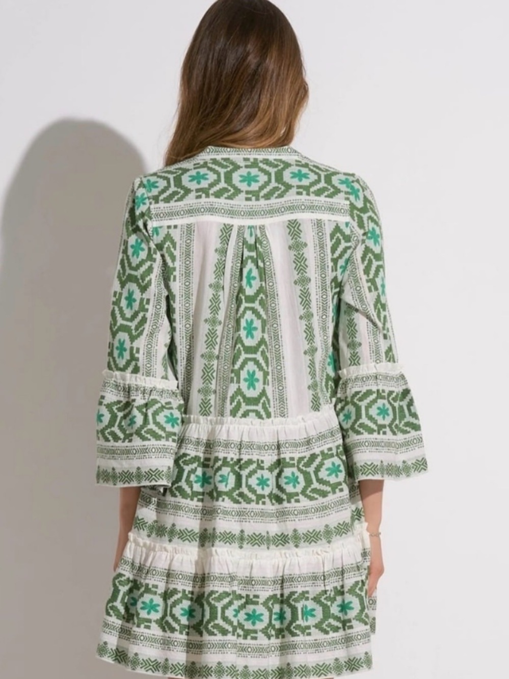 Elan Tiered White and Green Embroidered Mini Dress - Picture 7 of 11